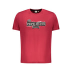 Red cotton men’s T-shirt by Pepe Jeans, featuring a classic fit and crew neckline, shown on a plain background.