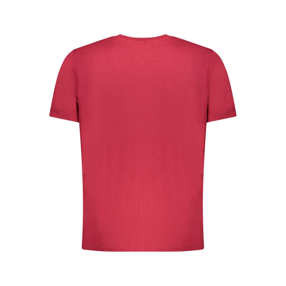 Red Pepe Jeans cotton men's T-shirt with a classic crew neck and short sleeves, designed for casual wear.