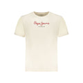 Beige cotton men's T-shirt by Pepe Jeans, casual fit with round neckline and short sleeves, displayed on a plain background.