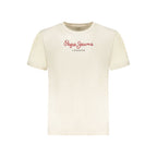 Beige cotton men's T-shirt by Pepe Jeans, casual fit with round neckline and short sleeves, displayed on a plain background.