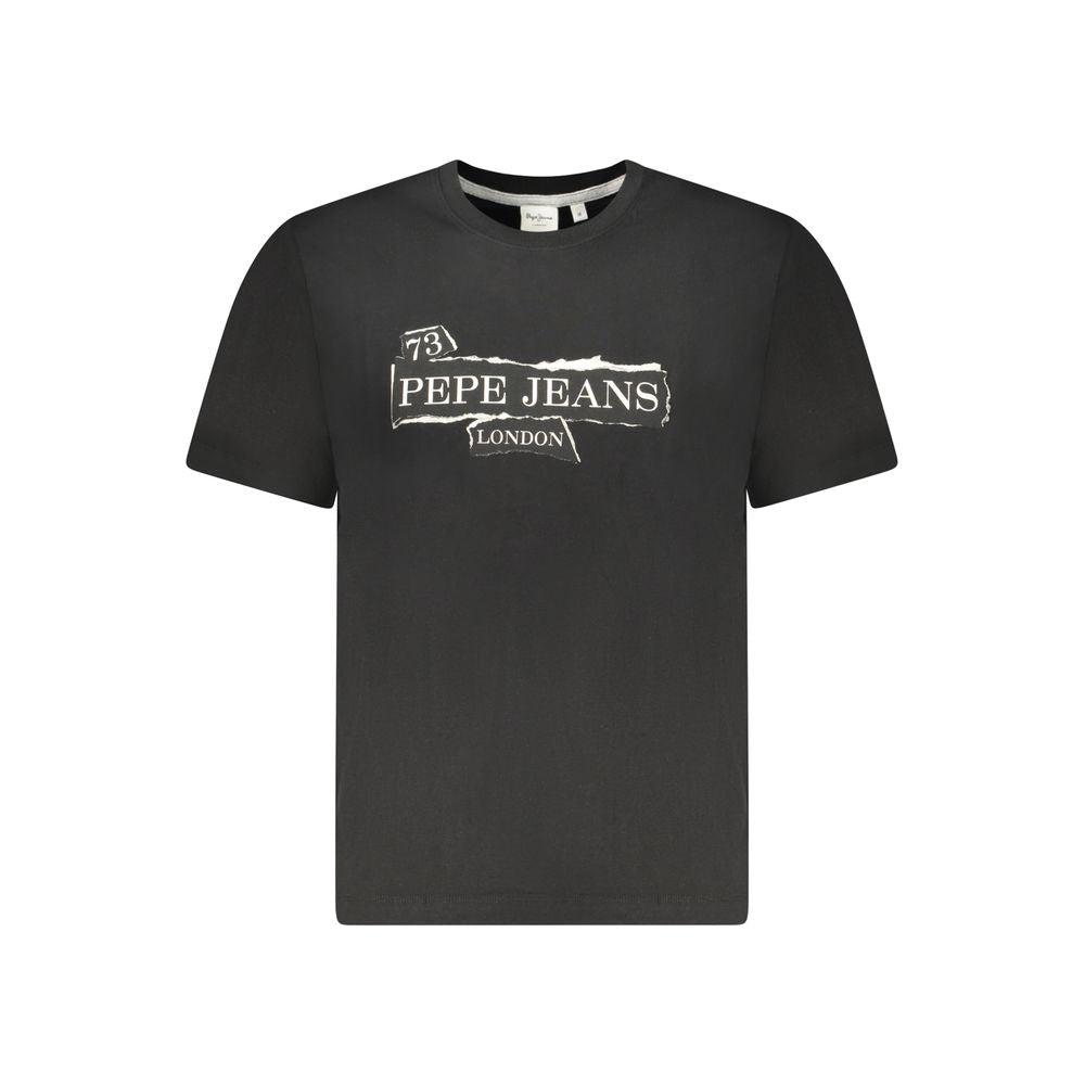 Black cotton men's T-shirt by Pepe Jeans, featuring a classic fit and short sleeves, displayed on a plain background.