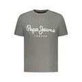 Pepe Jeans gray cotton men's T-shirt with crew neckline and short sleeves, casual style for everyday wear.