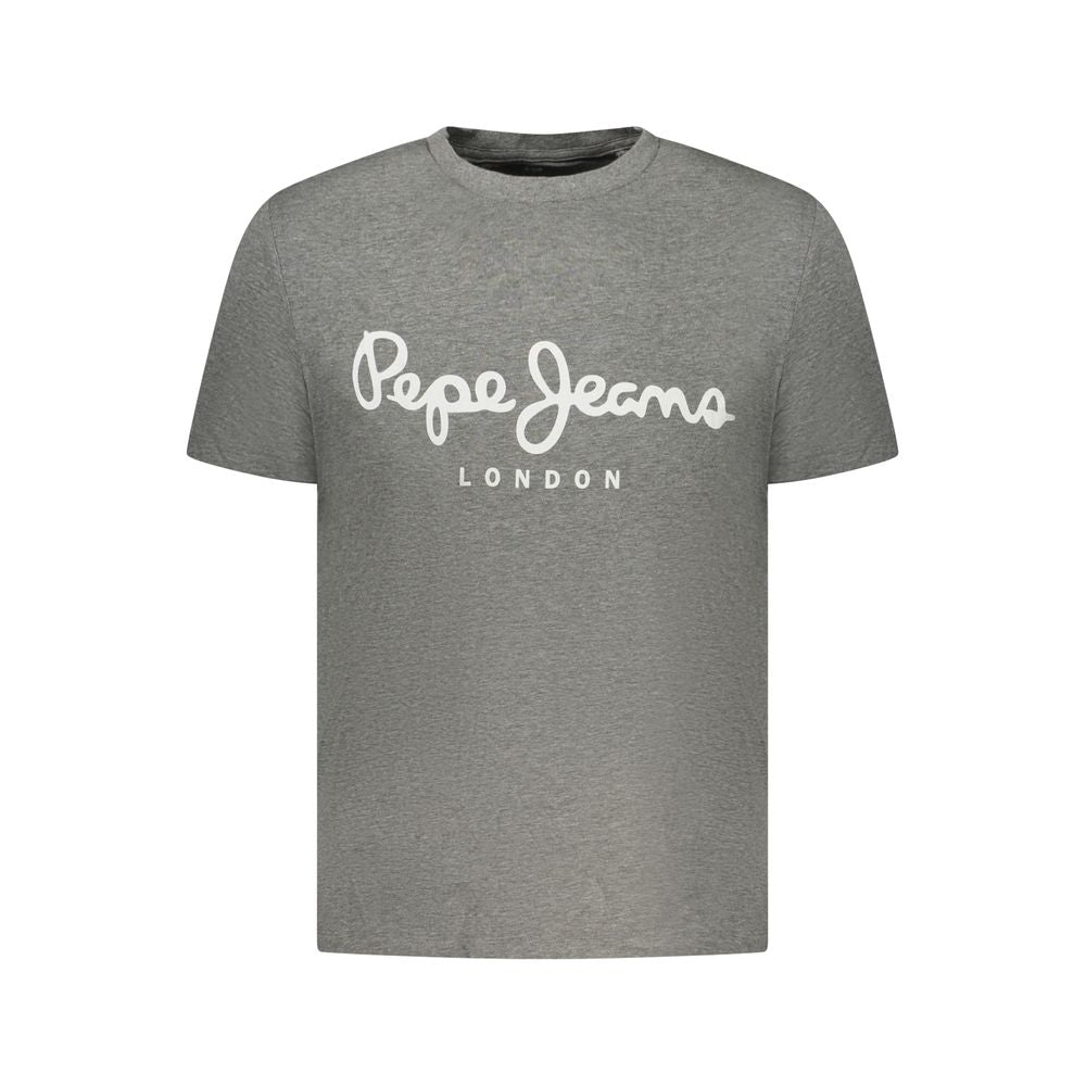 Pepe Jeans gray cotton men's T-shirt with crew neckline and short sleeves, casual style for everyday wear.