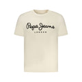 Beige cotton men's T-shirt by Pepe Jeans, shown flat with round neckline and short sleeves, casual stylish fit.