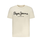 Beige cotton men's T-shirt by Pepe Jeans, shown flat with round neckline and short sleeves, casual stylish fit.