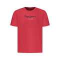 Red cotton men's T-shirt by Pepe Jeans, featuring a classic crew neck and short sleeves, displayed on a plain background.
