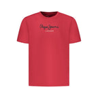 Red cotton men's T-shirt by Pepe Jeans, featuring a classic crew neck and short sleeves, displayed on a plain background.