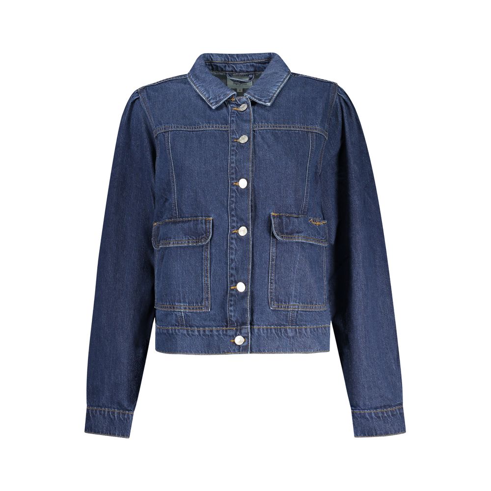 Pepe Jeans Blu cotton women’s jacket with a casual fit, featuring a front zipper and stylish design.