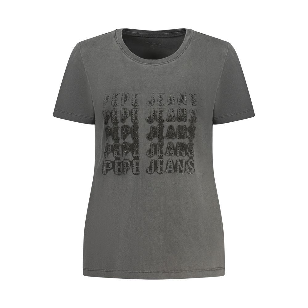 Black cotton women's T-shirt by Pepe Jeans with a classic crew neckline and simple design.