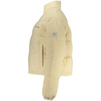 Guess Jeans beige polyester women's jacket displayed on a hanger, featuring a classic design and casual style.