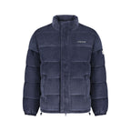 Blue Guess Jeans men's polyester jacket with a sleek design, featuring a front zipper and stylish collar.