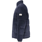 Blue Guess Jeans men's polyester jacket with front zipper and adjustable hood, stylish and lightweight for casual wear.