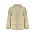 Guess Jeans beige women's polyester jacket with a stylish fit, featuring a classic collar and zipper front for casual wear.