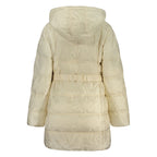 Guess Jeans beige women's jacket made of poliammide, featuring a stylish design and tailored fit.