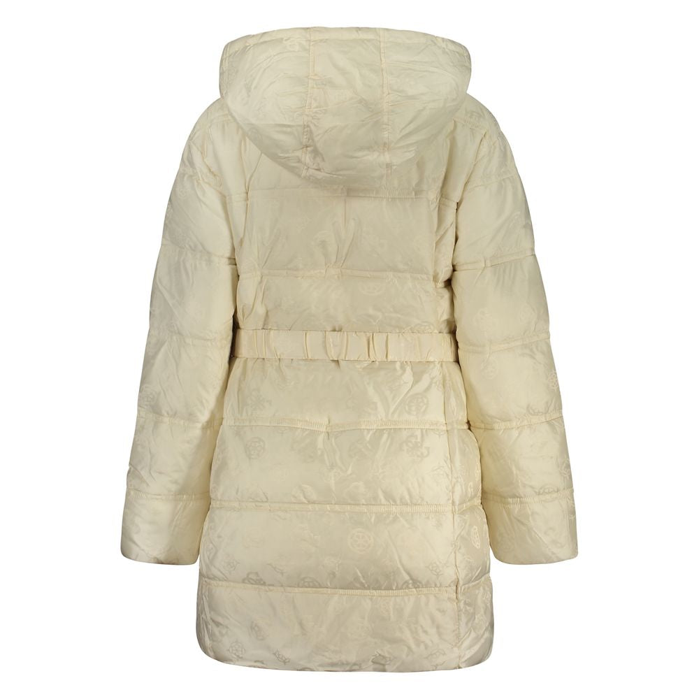 Guess Jeans beige women's jacket made of poliammide, featuring a stylish design and tailored fit.
