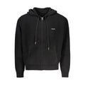 Black organic cotton men's cardigan by Guess Jeans, featuring a button-up style and classic fit, shown on a neutral background.