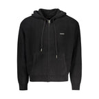 Black organic cotton men's cardigan by Guess Jeans, featuring a button-up style and classic fit, shown on a neutral background.