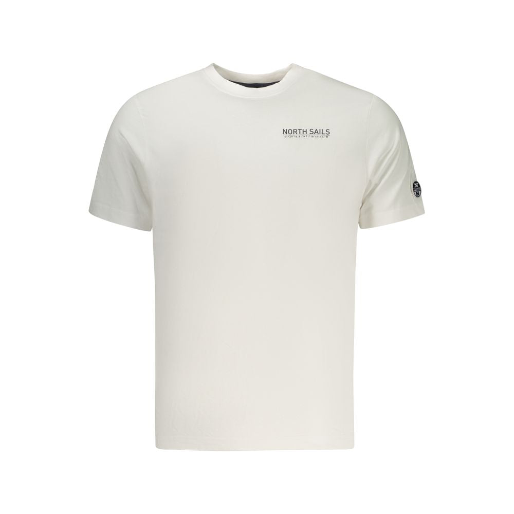White cotton men's T-shirt by North Sails displayed on a hanger, showcasing a classic, casual style and soft fabric.