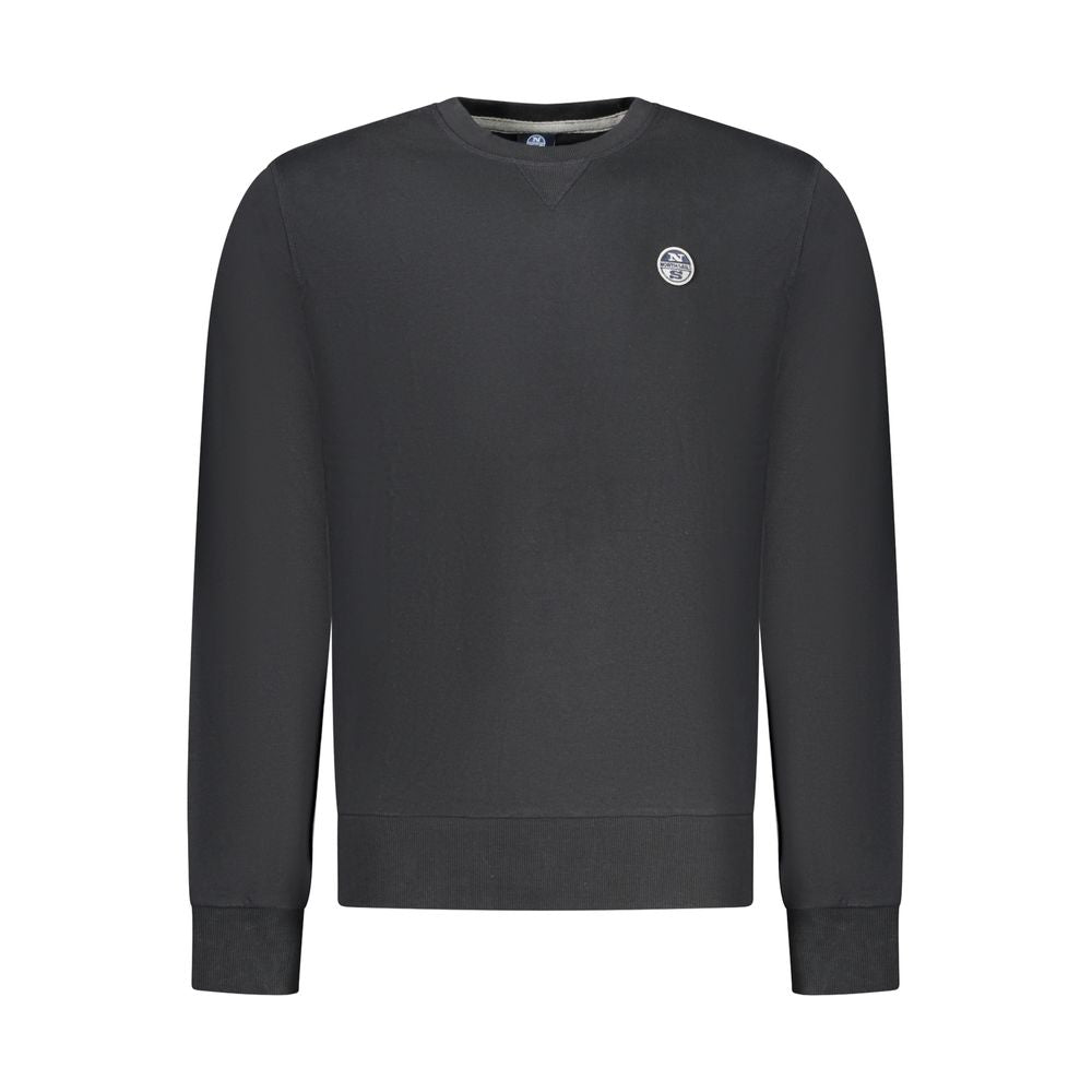 Black North Sails cotton men's sweatshirt with a crew neck and logo detail, casual and comfortable for everyday wear.