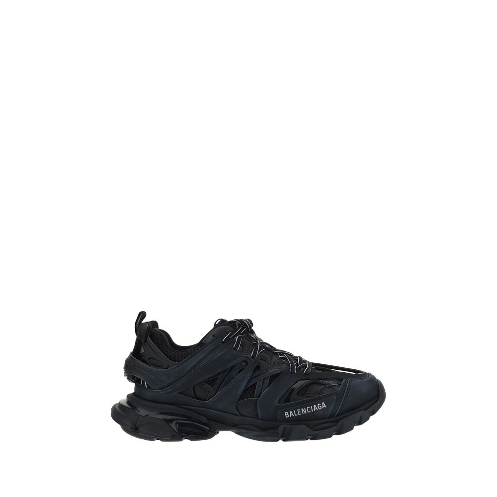 Black Balenciaga polyethylene athletic sneakers with sleek design and sporty silhouette, featuring laces and textured sole.