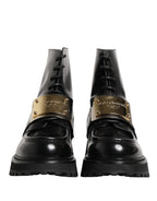 Dolce & Gabbana Black Leather DG Plaque Lace Up Boots Shoes - Eljoys Fashion 
