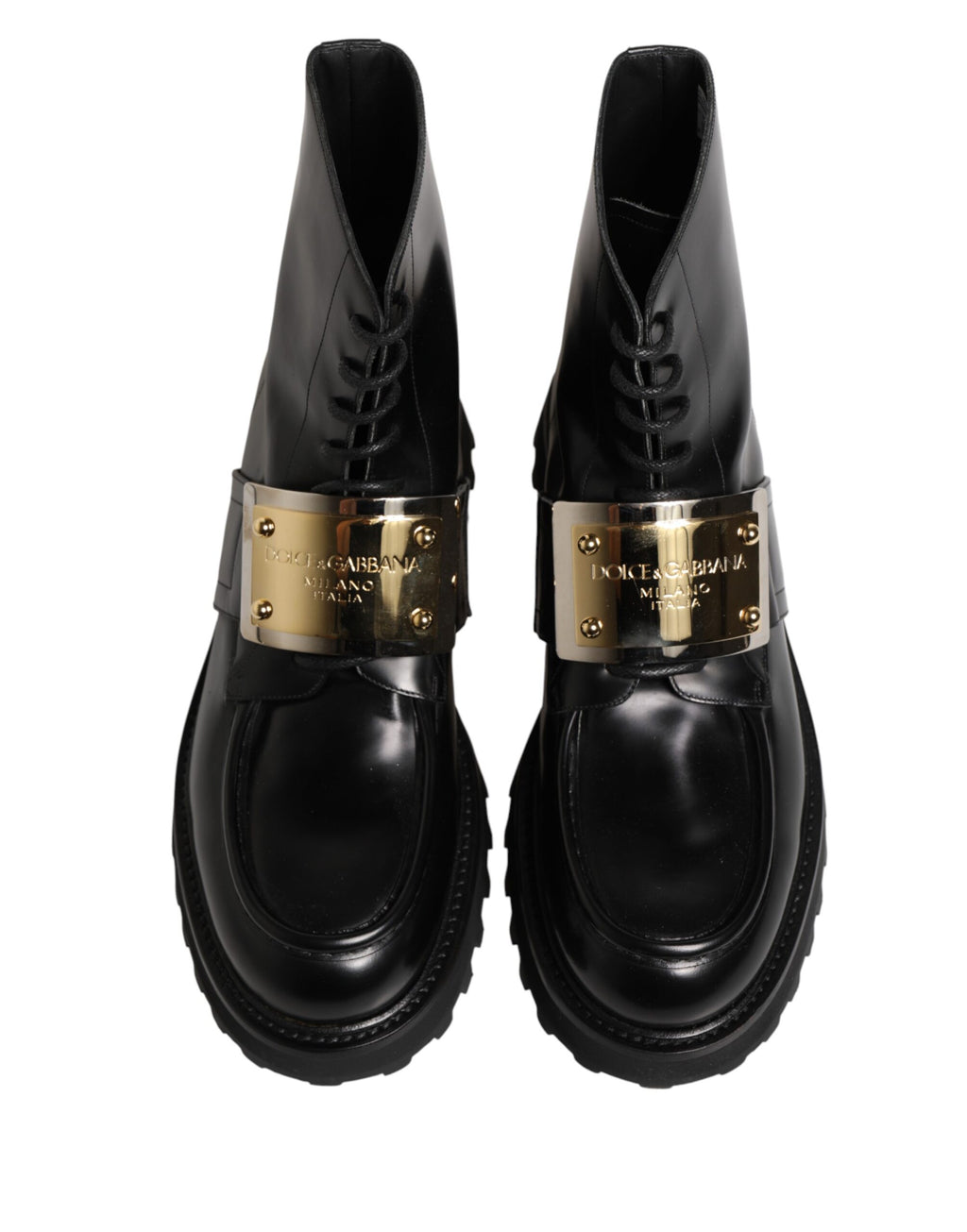 Dolce & Gabbana Black Leather DG Plaque Lace Up Boots Shoes - Eljoys Fashion 