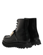 Dolce & Gabbana Black Leather DG Plaque Lace Up Boots Shoes - Eljoys Fashion 