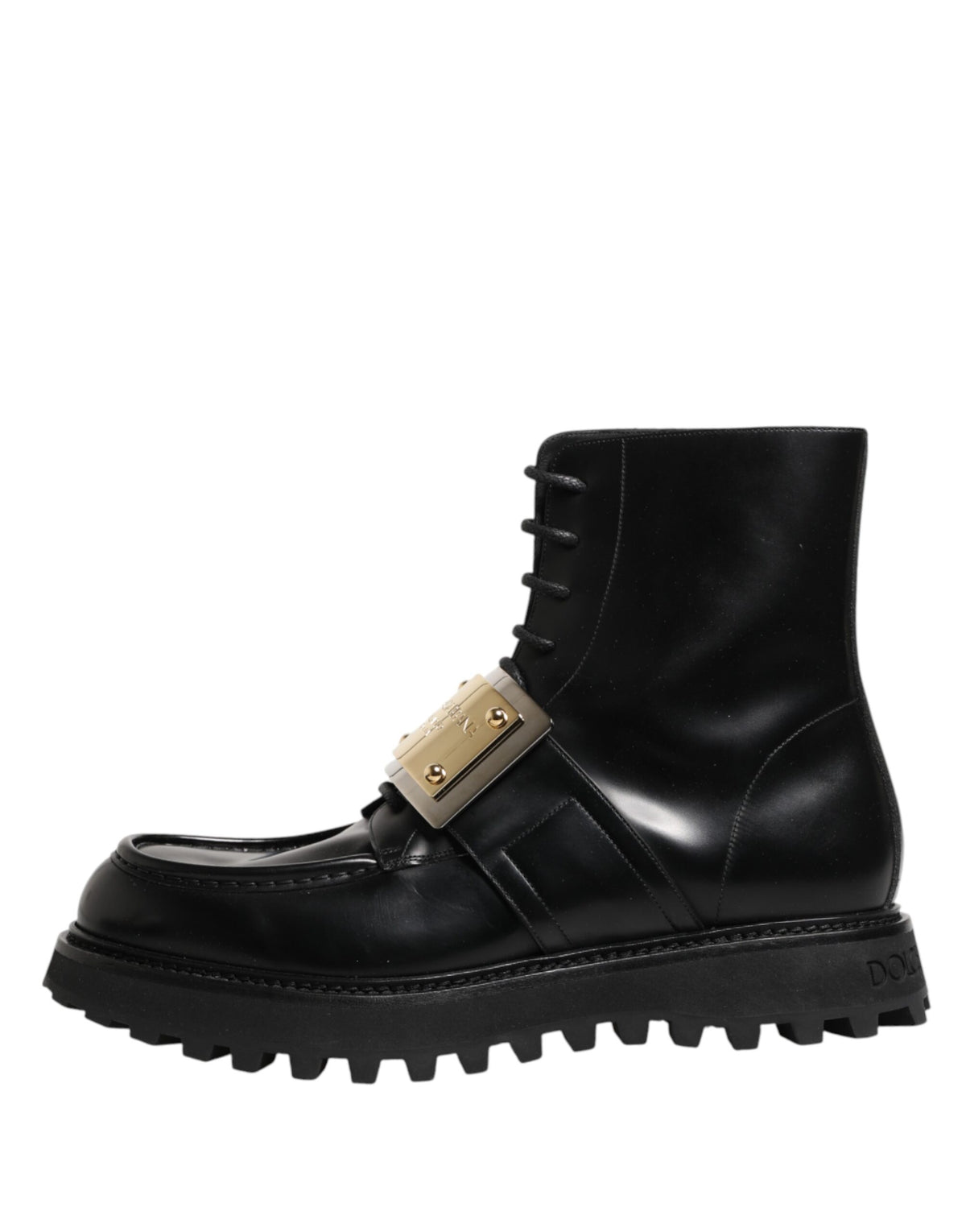 Dolce & Gabbana Black Leather DG Plaque Lace Up Boots Shoes - Eljoys Fashion 