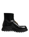 Dolce & Gabbana Black Leather DG Plaque Lace Up Boots Shoes - Eljoys Fashion 