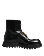 Dolce & Gabbana Black Leather DG Plaque Lace Up Boots Shoes - Eljoys Fashion 
