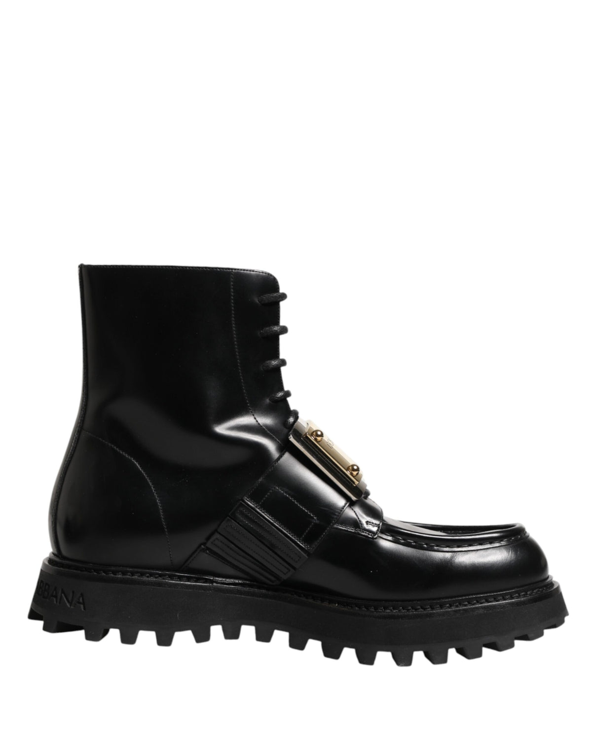 Dolce & Gabbana Black Leather DG Plaque Lace Up Boots Shoes - Eljoys Fashion 