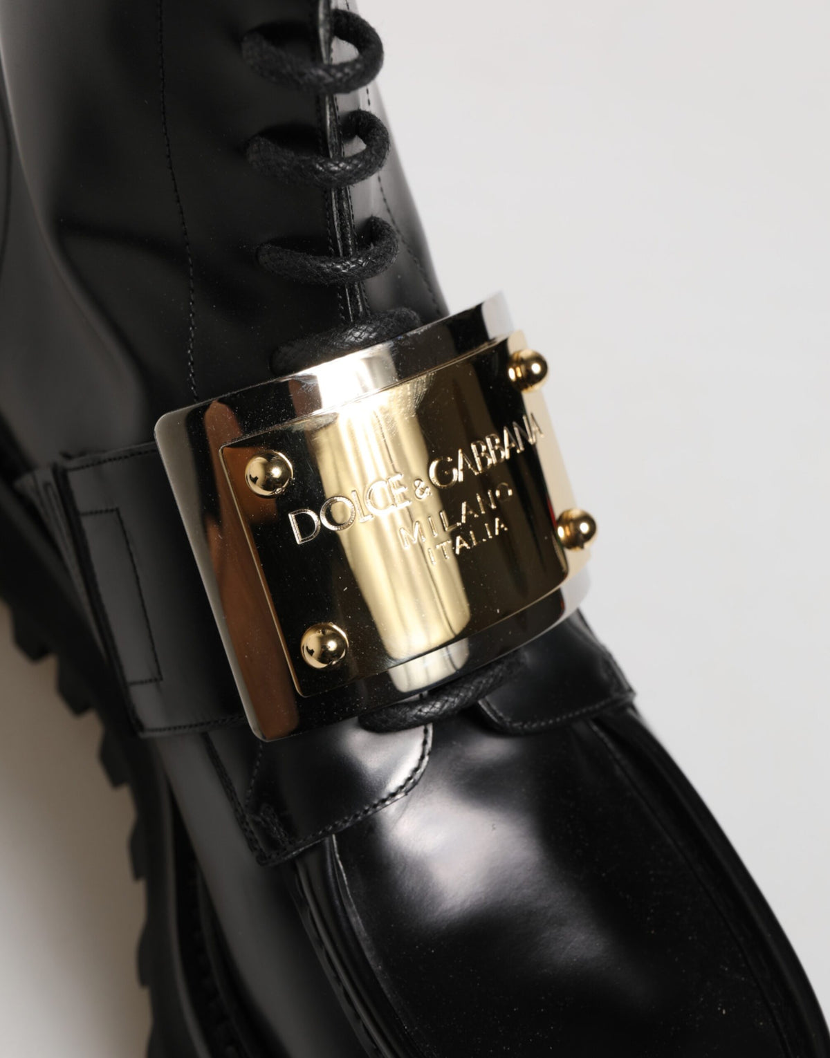 Dolce & Gabbana Black Leather DG Plaque Lace Up Boots Shoes - Eljoys Fashion 