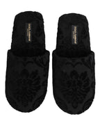 Dolce & Gabbana Black Logo Embroidered Slippers Flats Shoes - Eljoys Fashion 