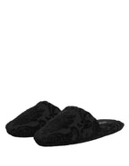 Dolce & Gabbana Black Logo Embroidered Slippers Flats Shoes - Eljoys Fashion 
