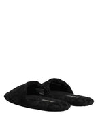 Dolce & Gabbana Black Logo Embroidered Slippers Flats Shoes - Eljoys Fashion 