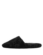Dolce & Gabbana Black Logo Embroidered Slippers Flats Shoes - Eljoys Fashion 