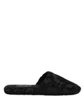 Dolce & Gabbana Black Logo Embroidered Slippers Flats Shoes - Eljoys Fashion 