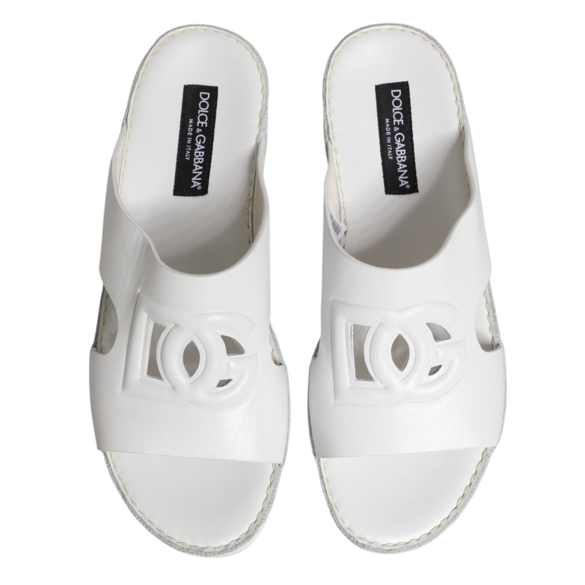 Dolce & Gabbana White DG Cutout Slides Slippers Flats Shoes