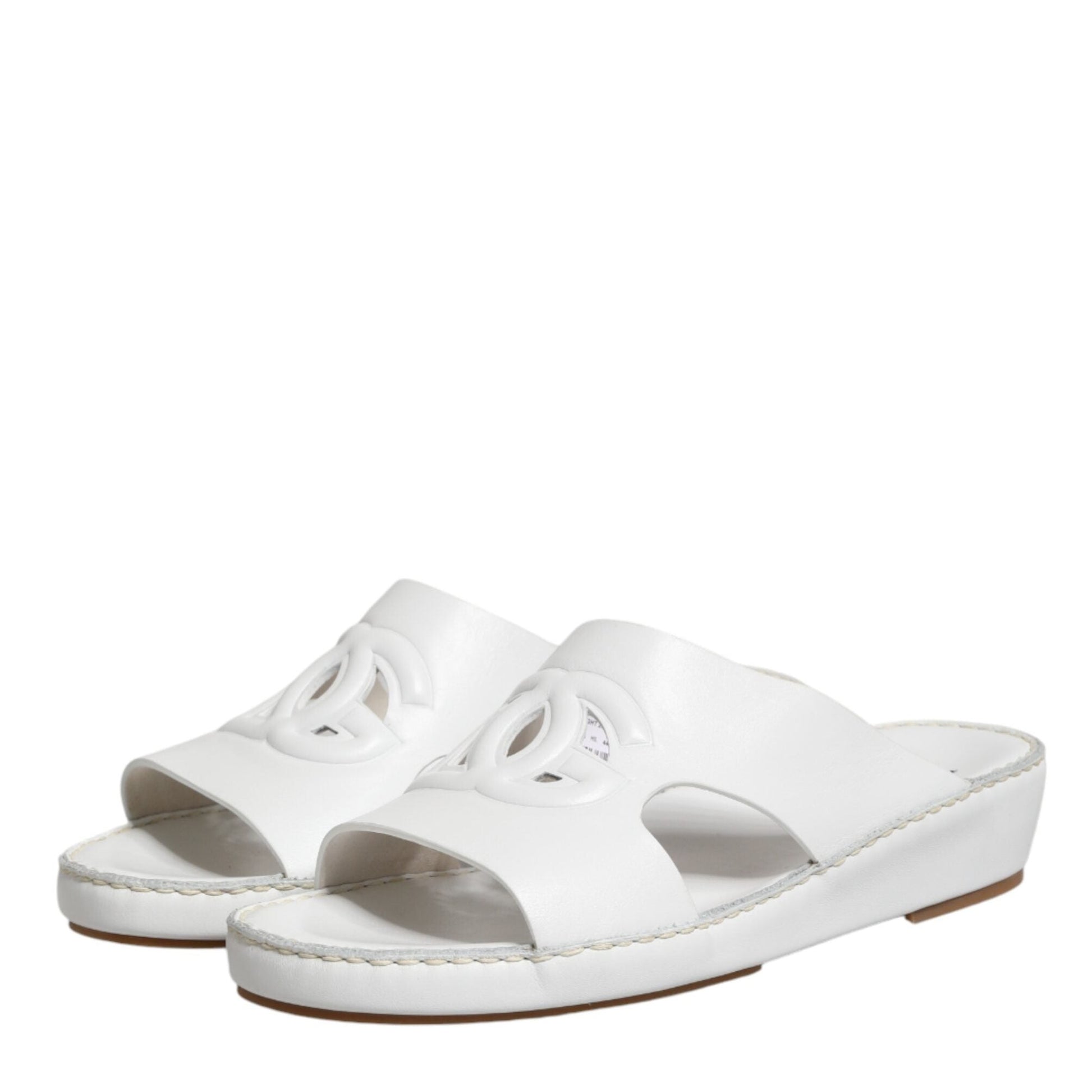 Dolce & Gabbana White DG Cutout Slides Slippers Flats Shoes