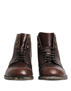 Dolce & Gabbana Brown Lace Up Short Ankle Boots Men Shoes
