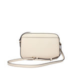 Michael Kors beige leather crossbody bag with adjustable strap and gold-tone hardware, stylish and versatile for everyday wear.