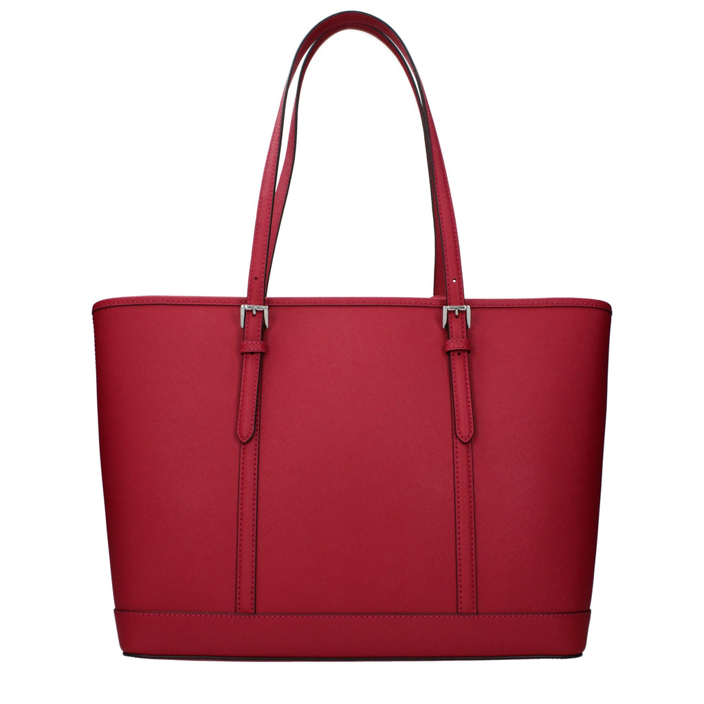 Red leather Michael Kors shoulder bag with gold-tone hardware and adjustable strap, stylish and spacious for everyday use.