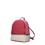 Michael Kors beige fabric backpack with adjustable straps and front pocket, stylish and functional for everyday use.