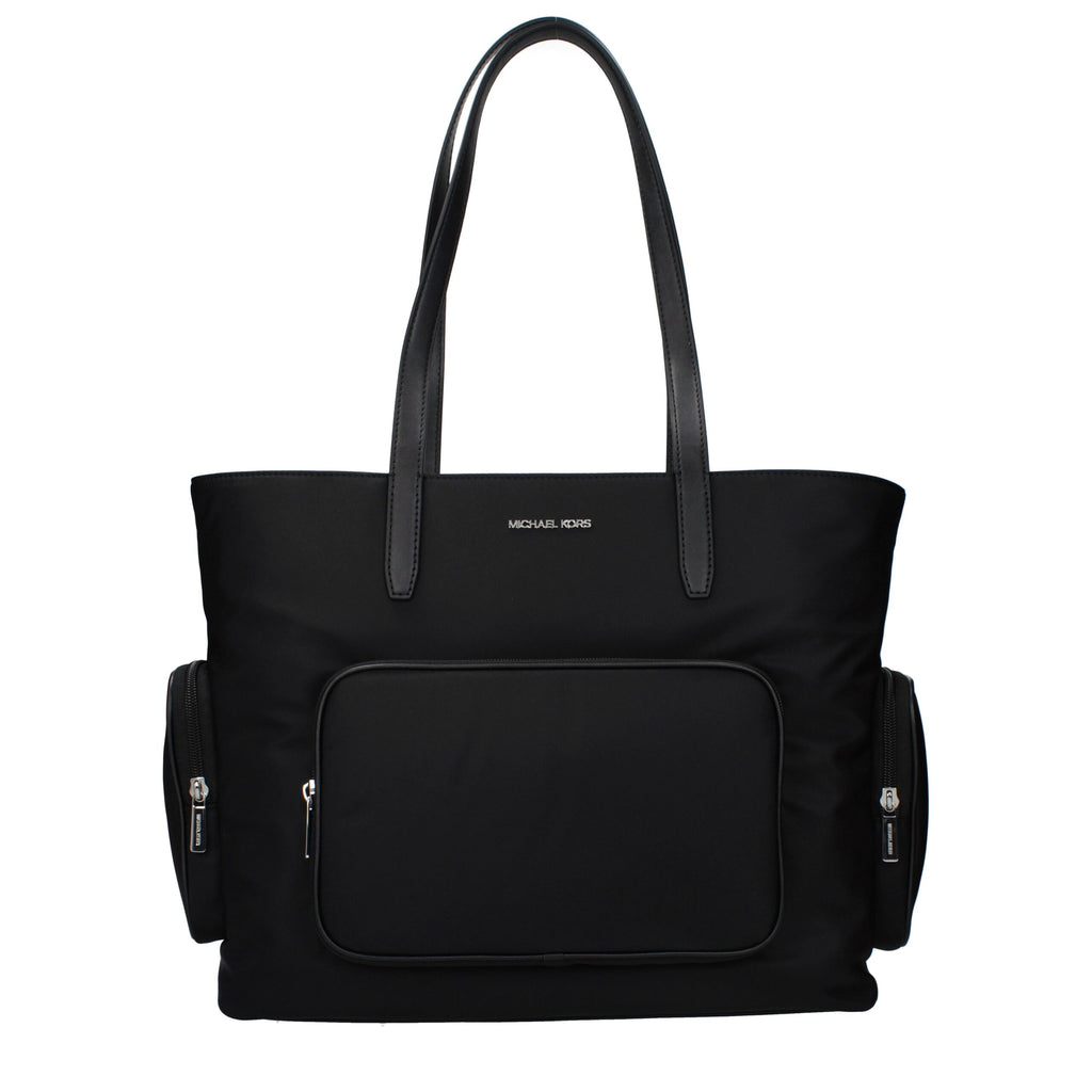 Black fabric shoulder bag by Michael Kors featuring a sleek design and adjustable strap, perfect for stylish everyday use.