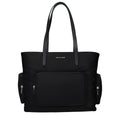 Black fabric shoulder bag by Michael Kors featuring a sleek design and adjustable strap, perfect for stylish everyday use.