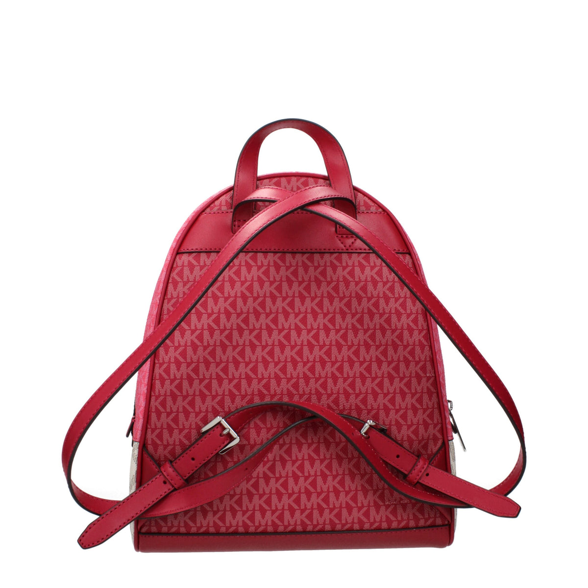 Michael Kors beige fabric backpack with adjustable shoulder straps and front zip pocket, stylish and functional for everyday use.