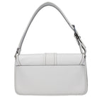 Michael Kors white leather shoulder bag with gold-tone hardware and adjustable strap, stylish and versatile accessory.