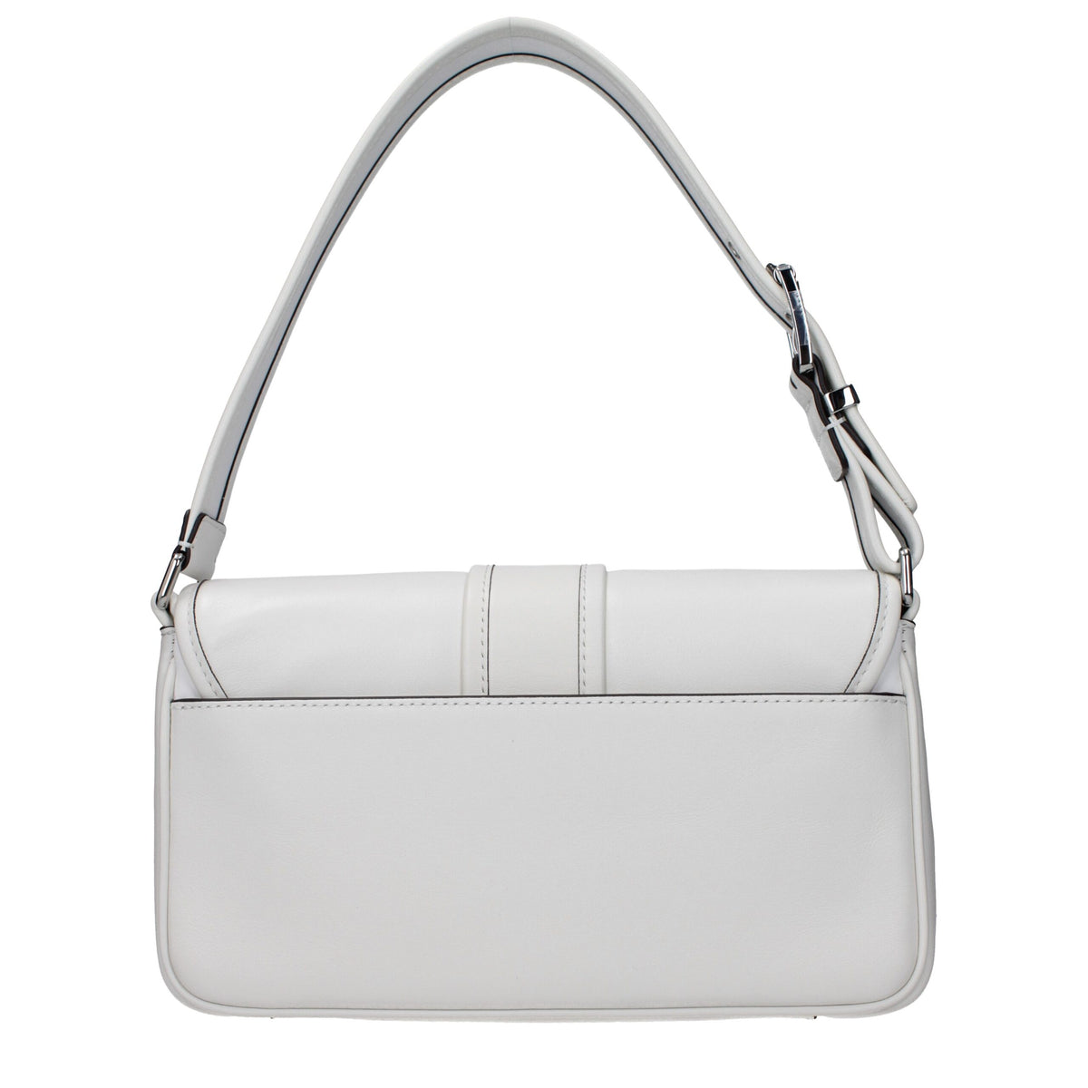 Michael Kors white leather shoulder bag with gold-tone hardware and adjustable strap, stylish and versatile accessory.