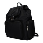 Michael Kors black fabric backpack with adjustable straps and front zip pocket, stylish and functional for daily use.