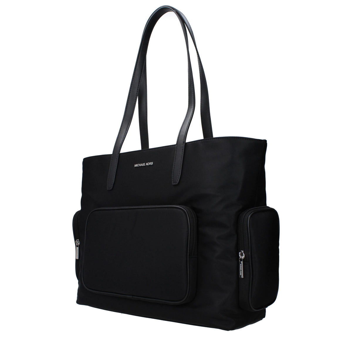 Michael Kors black fabric shoulder bag with adjustable strap and sleek design, suitable for everyday use.
